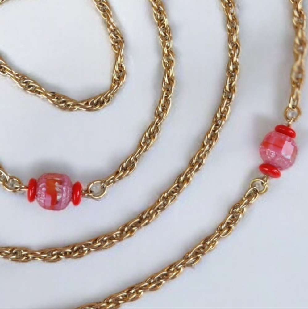 Vintage 30" czech glass gold chain necklace